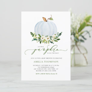 Invitation Baby shower Floral Citrouille bleu Aquarelle