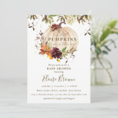 Invitation Baby shower Floral citrouille Bourgogne Orange Twi (Debout devant)