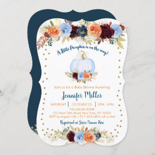 Invitation Baby shower Floral Citrouille de Bleu Fall