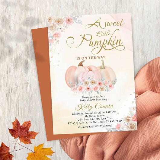 Invitation Baby shower Floral Citrouille doux