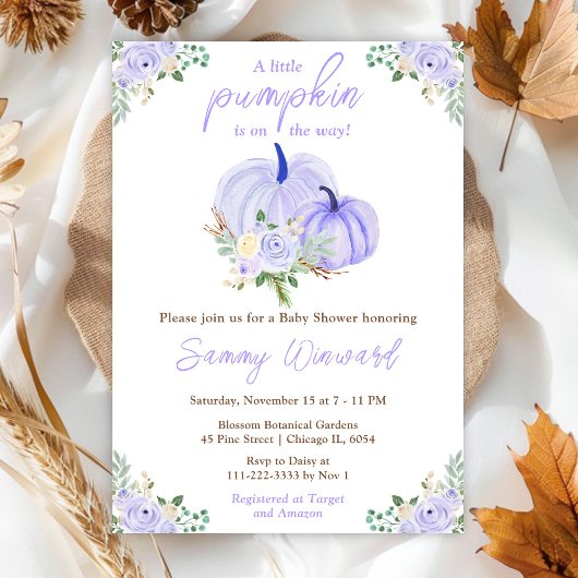 Invitation Baby shower Floral Citrouille violet