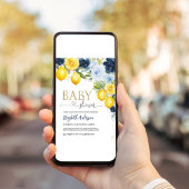 Invitation Baby shower floral Citrus citron bleu et marine
