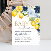 Invitation Baby shower floral Citrus citron bleu et marine