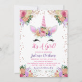 Invitation Baby shower floral clair Unicorn (Devant)