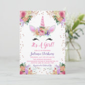 Invitation Baby shower floral clair Unicorn (Debout devant)