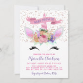 Invitation Baby shower floral clair Unicorn (Devant)