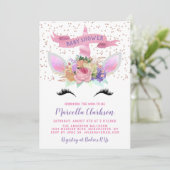 Invitation Baby shower floral clair Unicorn (Debout devant)