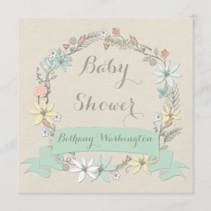 Invitation Baby shower floral classique de couronnes et de ba
