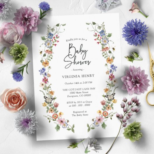 Invitation Baby shower floral coloré
