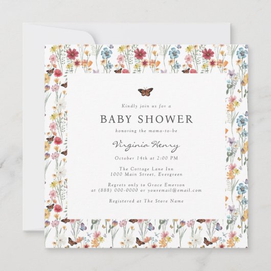 Invitation Baby shower floral coloré (Devant)