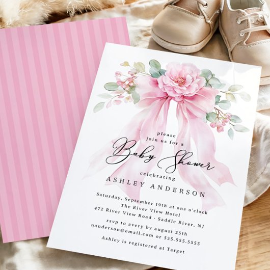 Invitation Baby shower Floral Coquette Bow