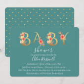 Invitation Baby shower Floral Coucher d'or (Devant / Derrière)
