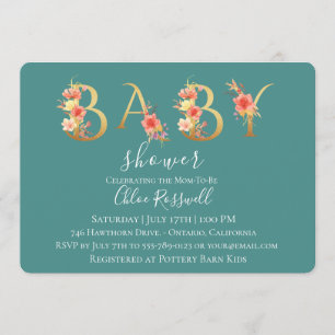 Invitation Baby shower Floral Coucher d'or