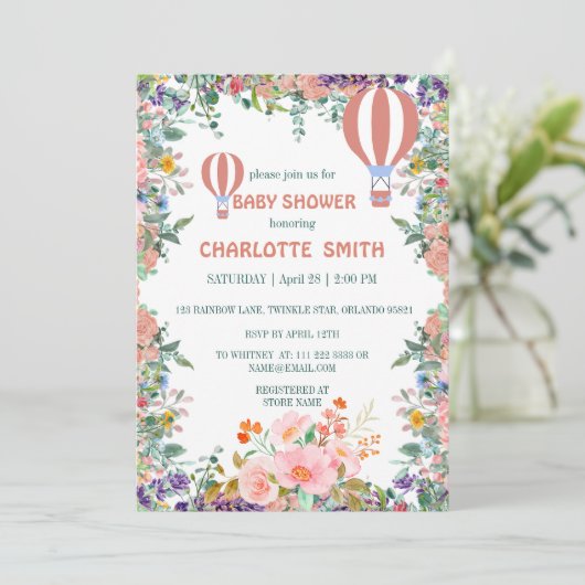 Invitation Baby shower floral couleur bleu rose pâle (Debout devant)