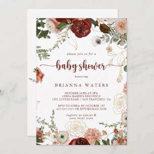 Invitation Baby shower Floral couleur or rustique