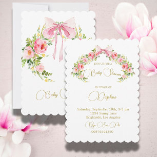 Invitation Baby shower Floral Crest Régence Bow rose