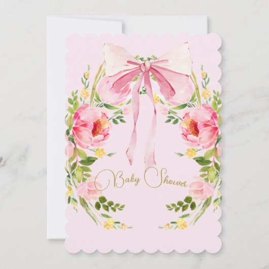 Invitation Baby shower Floral Crest Regency Pink Bow (Dos)