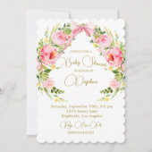 Invitation Baby shower Floral Crest Regency Pink Bow (Devant)