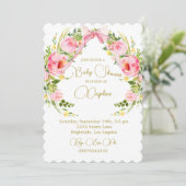 Invitation Baby shower Floral Crest Regency Pink Bow (Debout devant)