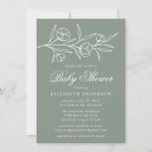 Invitation Baby shower floral croisé vert Sage (Devant)