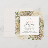 Invitation Baby shower Floral Dahlia Blanc & Or (Devant / Derrière)