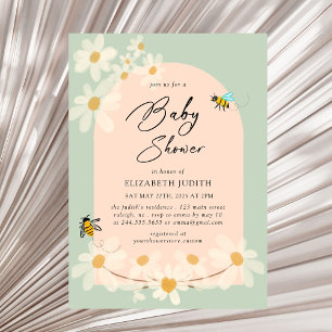 Invitation Baby shower Floral Daisy Bees