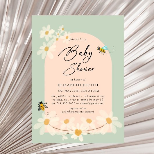 Invitation Baby shower Floral Daisy Bees