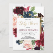 Invitation Baby shower floral d'aquarelle de chute d'or de (Devant)