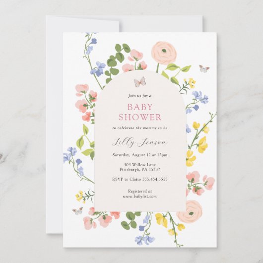 Invitation Baby shower floral d'aquarelle romantique (Devant)