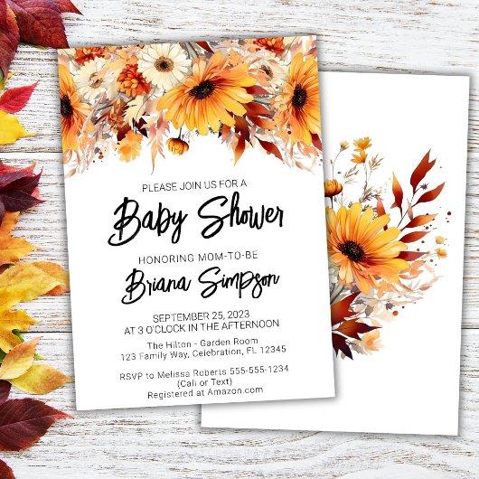 Invitation Baby shower floral d'automne