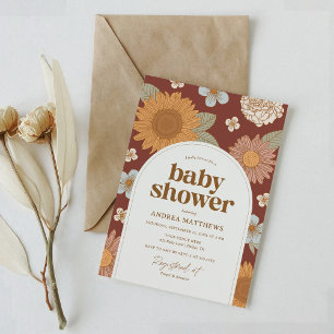 Invitation Baby shower floral de automne rétro