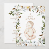 Invitation Baby shower Floral de bébé nouveau-né doux (Devant / Derrière)