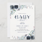 Invitation Baby shower Floral de Boho bleu marine (Devant)