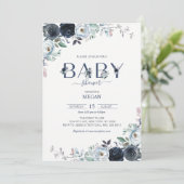 Invitation Baby shower Floral de Boho bleu marine (Debout devant)