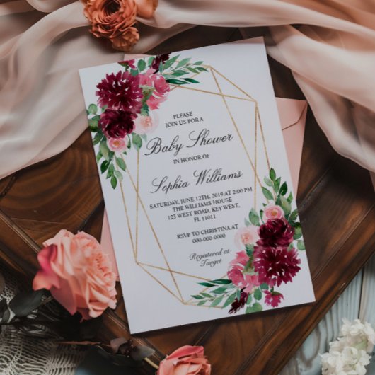 Invitation Baby shower floral de Bourgogne