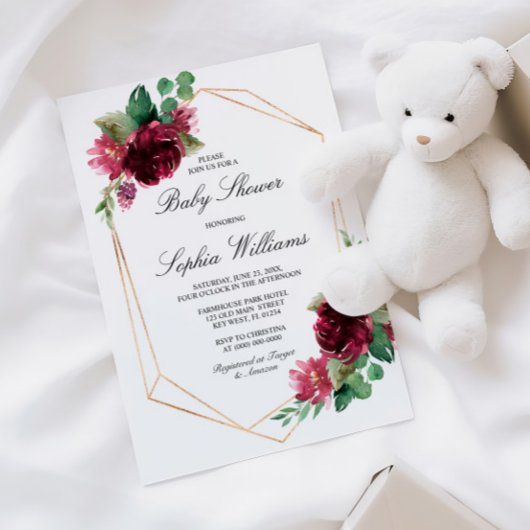 Invitation Baby shower floral de Bourgogne