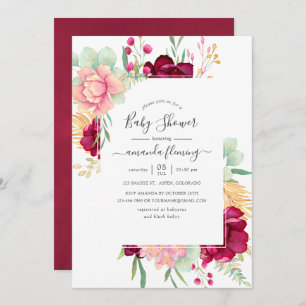Invitation Baby shower floral de Bourgogne et de Blush