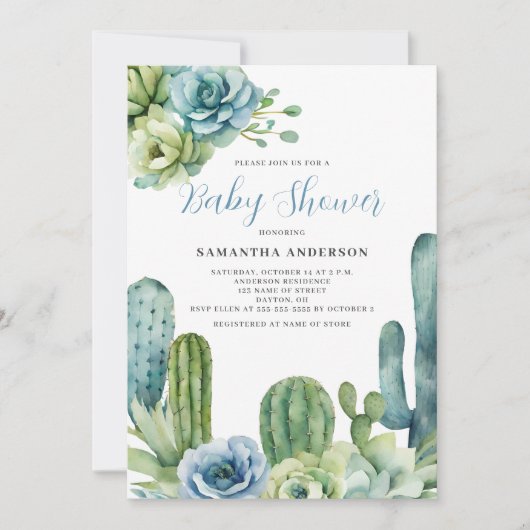 Invitation Baby shower floral de Cactus (Devant)