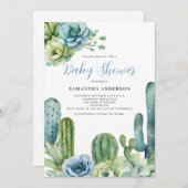 Invitation Baby shower floral de Cactus (Devant / Derrière)