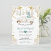 Invitation Baby shower Floral de camion blanc et or hiver (Debout devant)