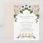 Invitation Baby shower floral de canard jaune Rub-A-Dub-Dub (Devant / Derrière)