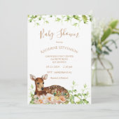 Invitation Baby shower floral de cerf de bois (Debout devant)