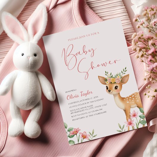 Invitation Baby shower floral de cerfs de bois