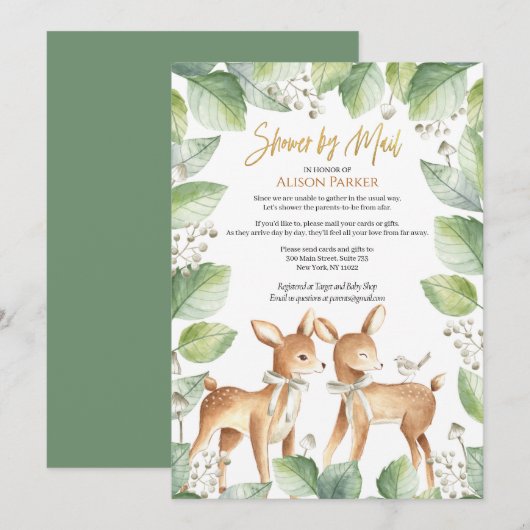 Invitation Baby shower Floral de cerfs de bois par Mail (Devant / Derrière)