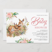 Invitation Baby shower floral de cerfs de maman et de bébé (Devant)