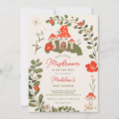 Invitation Baby shower floral de champignons de bois (Devant)
