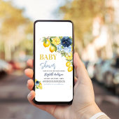 Invitation Baby shower floral de citron bleu marine