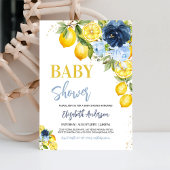 Invitation Baby shower floral de citron bleu marine