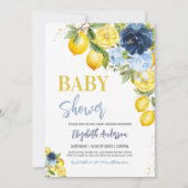 Invitation Baby shower floral de citron bleu marine (Devant)