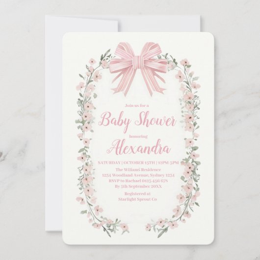 Invitation Baby shower floral de cou rose (Devant)
